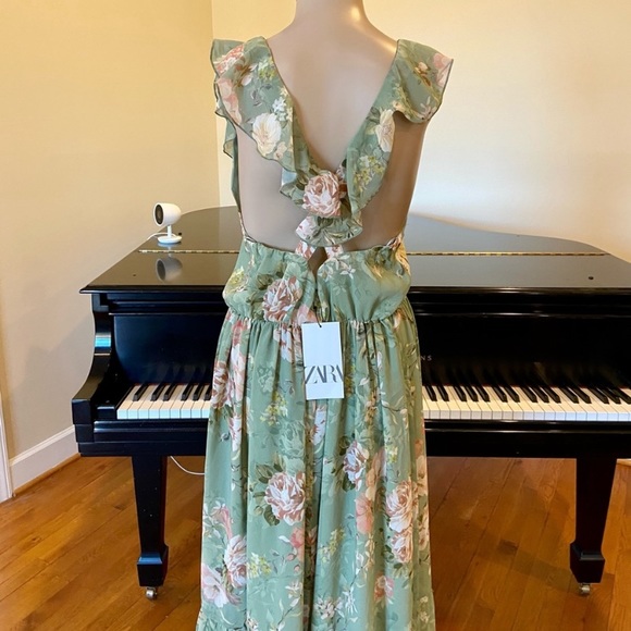 NWT Minimalist Zara Bohemian Ruffled Floral Print Midi Dress - Picture 16 of 16